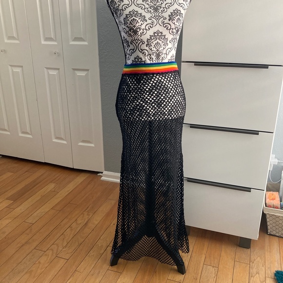 Jaded London Rainbow  and Black Mesh Maxi Skirt - Picture 2 of 8